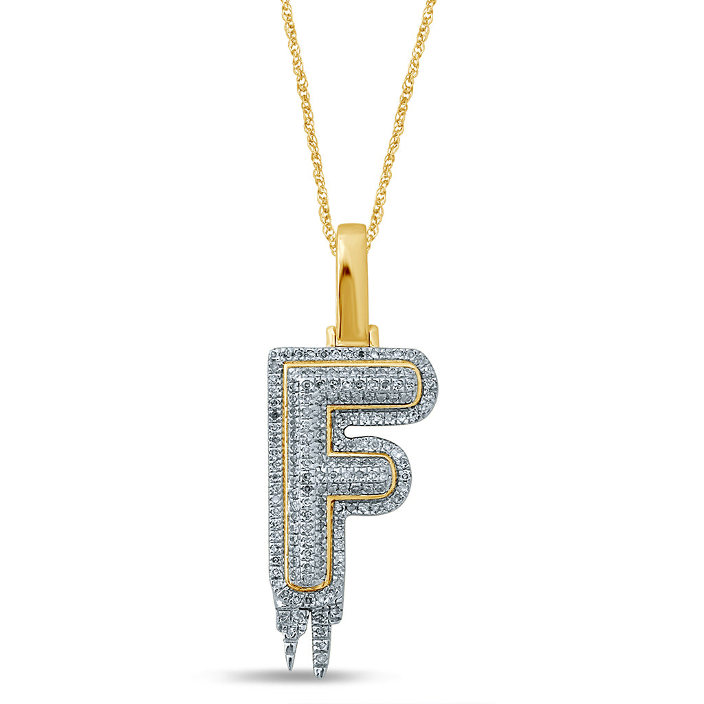 10K Yellow Gold 0.24-0.34 Cttw Round Diamond Drip Bubble Initial "F" Pendant