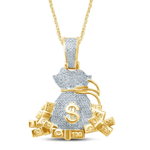 10K Yellow Gold 0.60-0.67 Cttw Diamond Money Bags Pendant