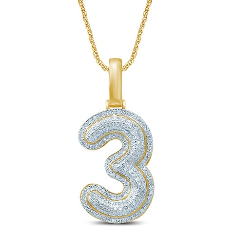 10K Yellow Gold 0.31-0.36 Cttw Diamond Bubble Initial "No.3" Pendant