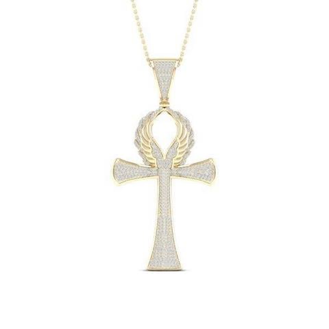 10K Yellow Gold 0.90 Cttw Diamond Ankh Pendant