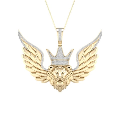 10K Yellow Gold 0.55Ct Cttw Diamond Lion Head Pendant