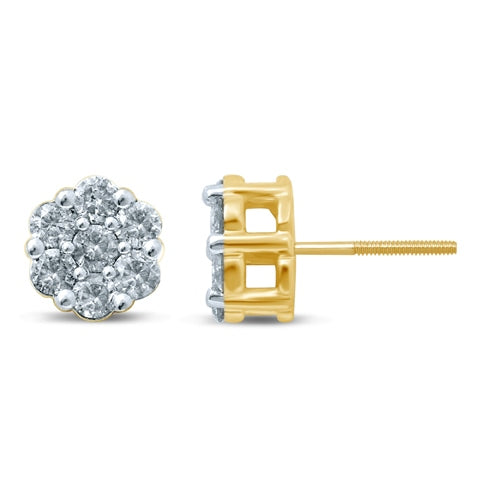 10K Yellow Gold 1.24-1.31 Cttw Diamond Flower Earrings