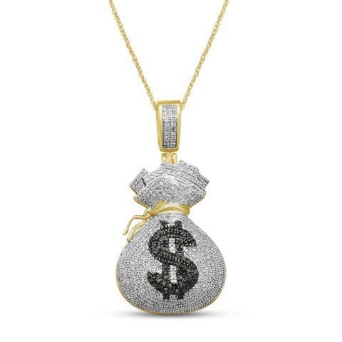 10K Yellow Gold 0.96- 1.06 Cttw Diamond Money Bags Pendant