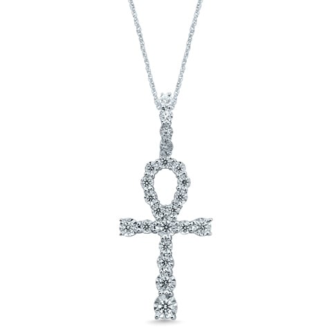 10K White Gold 0.24-0.27 Cttw Diamond "Ankh" Charm