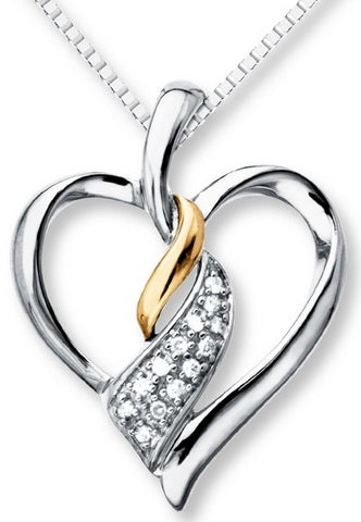 10K Two Tone Gold 0.15 Cttw Diamond Heart Charm