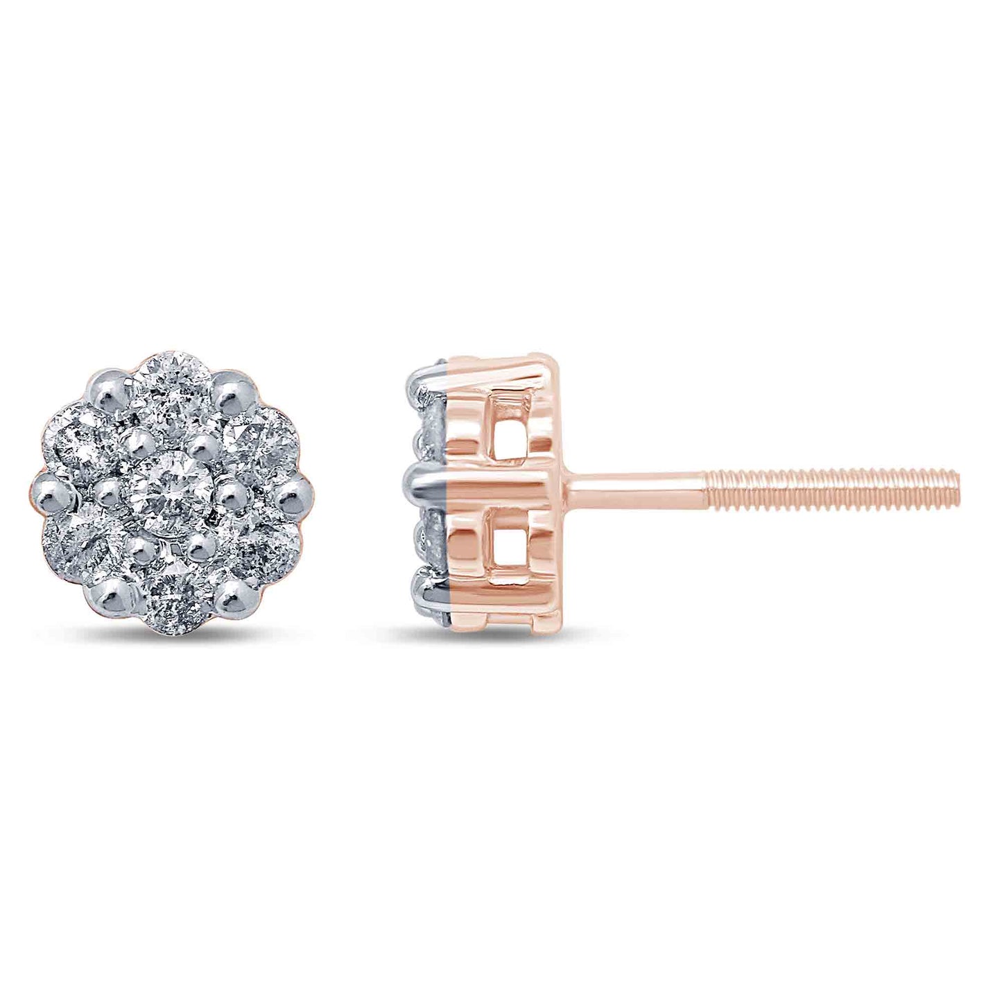 10K Rose Gold 0.24- 0.26 Cttw Diamond Flower Earring