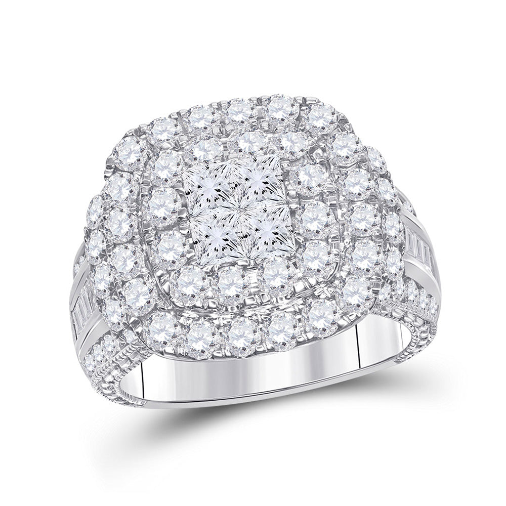 14K White Gold Princess Diamond Cluster Bridal Wedding Engagement Ring 3-1/2 Cttw, Womens Size: 5-10
