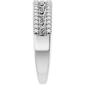 14K White Gold Round 1 Mm Polished 1/6 Ctw Natural Diamond Double Row Anniversary Band Size 7