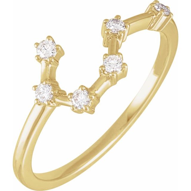 14K Yellow Or White Gold Round I1, H+ Polished Natural Diamond Zodiac Constellation Ring, Size 7