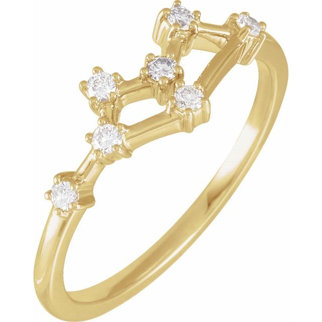 14K Yellow Or White Gold Round I1, H+ Polished Natural Diamond Zodiac Constellation Ring, Size 7