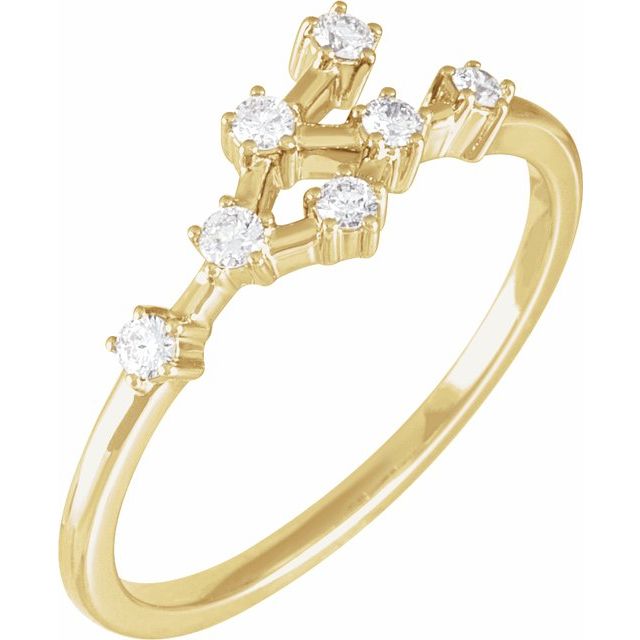 14K Yellow Or White Gold Round I1, H+ Polished Natural Diamond Zodiac Constellation Ring, Size 7