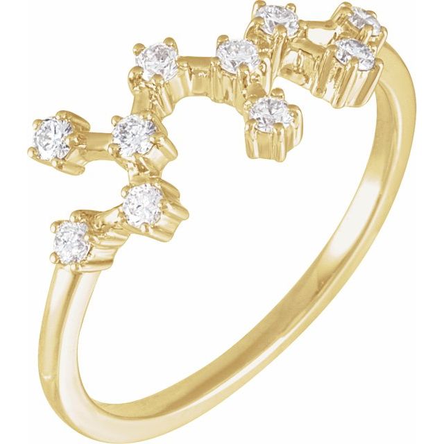 14K Yellow Or White Gold Round I1, H+ Polished Natural Diamond Zodiac Constellation Ring, Size 7