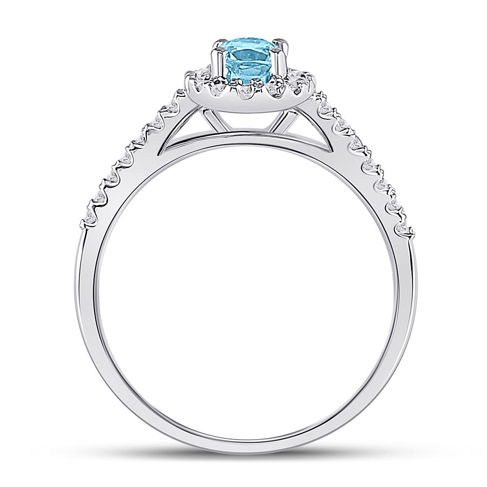 10K White Gold Womens Oval Aquamarine Diamond-accent Solitaire Ring 1/5 Cttw, Womens Size: 5-10