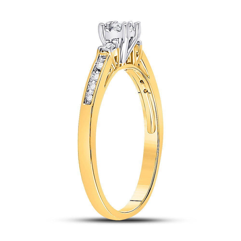 10K Yellow Gold Womens Round Diamond 3-stone Promise Ring 1/6 Cttw, Womens Size: 5-10