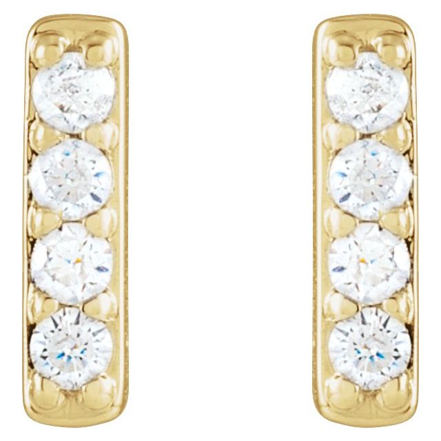 14K Yellow Gold 1.5 Mm Round Friction Back Polished 1/8 Ctw Natural Diamond 4-Stone Bar Earrings