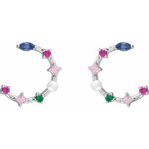 14K White Gold Natural Multi-Gemstone Earrings