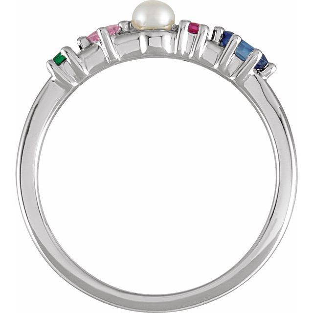 14K Yellow Or White Gold 3 Mm Polished Cultured White Freshwater Pearl And Natural Multi-Gemstone Ring, Size 7