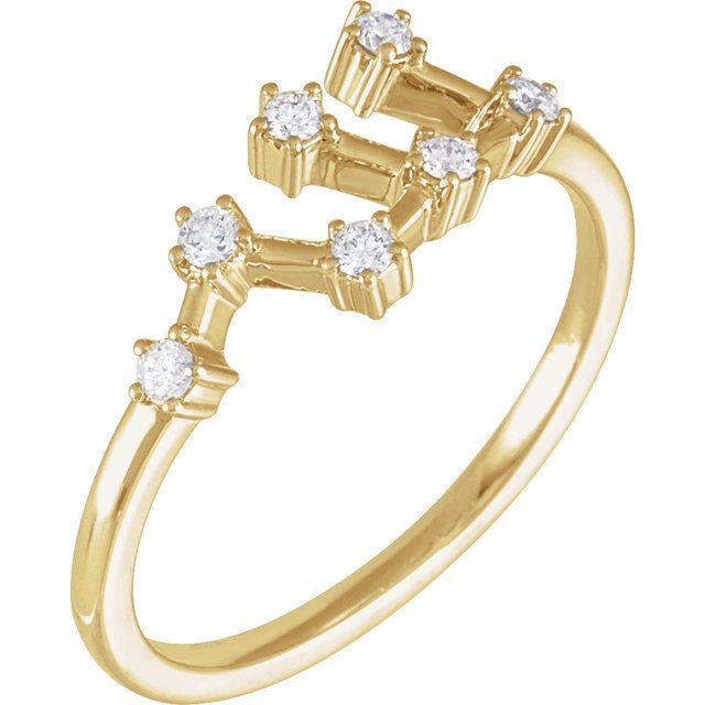 14K Yellow Or White Gold Round I1, H+ Polished Natural Diamond Zodiac Constellation Ring, Size 7