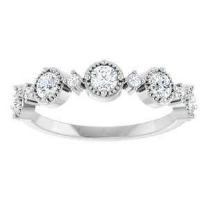 14K White Gold Round 3 Mm Polished 1/2 Ctw Natural Diamond Beaded Halo-Style Anniversary Band Size 7
