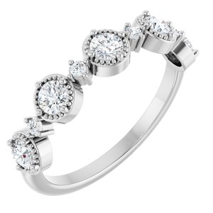 14K White Gold Round 3 Mm Polished 1/2 Ctw Natural Diamond Beaded Halo-Style Anniversary Band Size 7