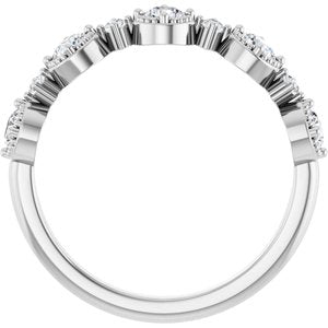 14K White Gold Round 3 Mm Polished 1/2 Ctw Natural Diamond Beaded Halo-Style Anniversary Band Size 7