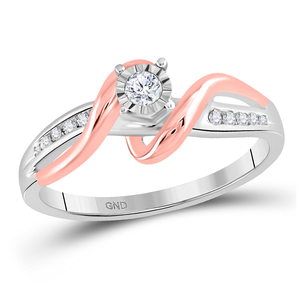 10K White & Rose-tone Gold Round Diamond Solitaire Bridal Wedding Engagement Ring 1/8 Cttw, Womens Size: 5-10