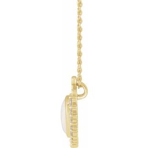 14K Yellow Gold Round 8Mm G-H I1 Natural White Opal And 1/6 Ctw Natural Diamond Necklace, Length: 18 In