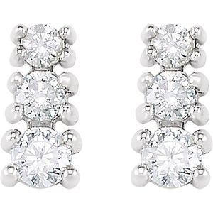 14K White Gold Round 2.7 Mm 1/4 Ctw Natural Diamond Three-Stone Earrings