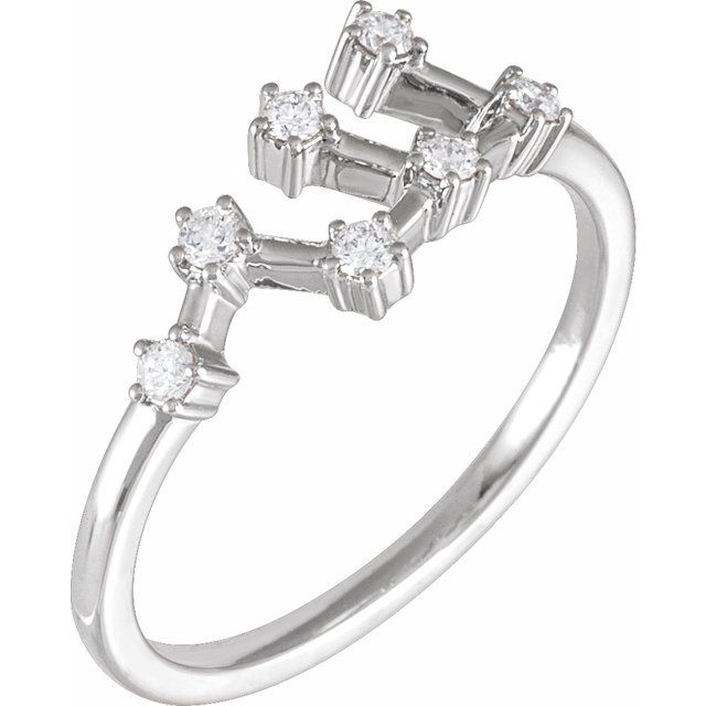 14K Yellow Or White Gold Round I1, H+ Polished Natural Diamond Zodiac Constellation Ring, Size 7