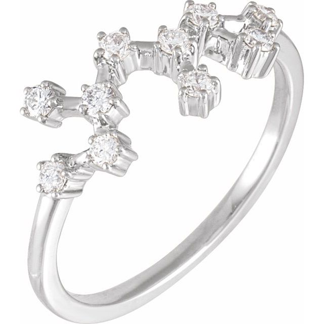 14K Yellow Or White Gold Round I1, H+ Polished Natural Diamond Zodiac Constellation Ring, Size 7