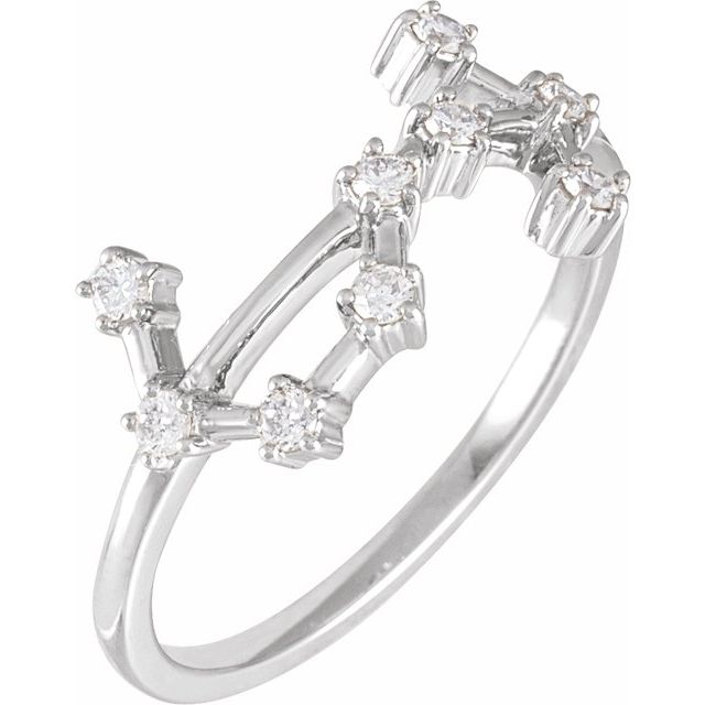 14K Yellow Or White Gold Round I1, H+ Polished Natural Diamond Zodiac Constellation Ring, Size 7