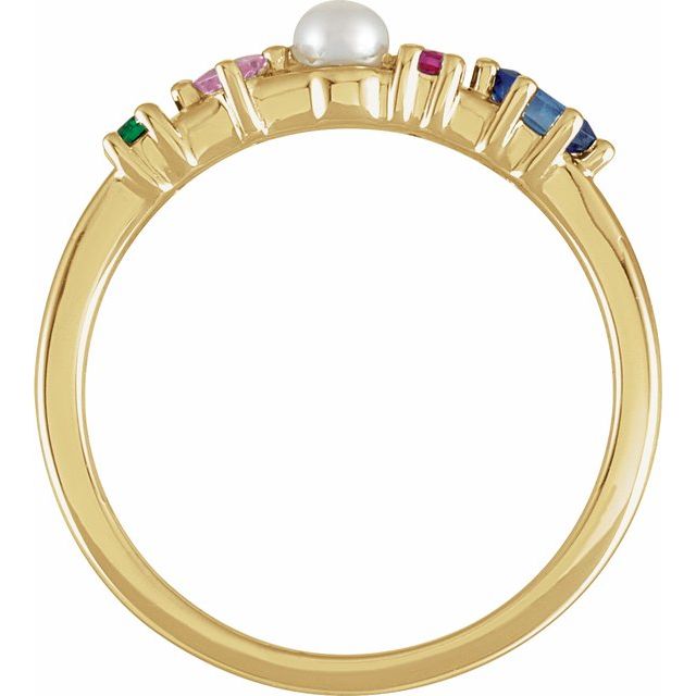 14K Yellow Or White Gold 3 Mm Polished Cultured White Freshwater Pearl And Natural Multi-Gemstone Ring, Size 7