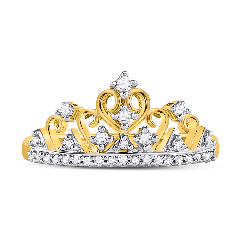 10K Yellow Gold Womens Round Diamond Tiara Crown Band Ring 1/5 Cttw, Womens Size: 5-10