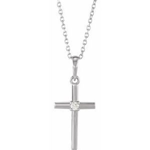 Sterling Silver Round 2Mm G-H I1 .03 Ct Natural Diamond Cross Necklace, Length: 18 In