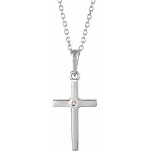 Sterling Silver Round 2Mm G-H I1 .03 Ct Natural Diamond Cross Necklace, Length: 18 In