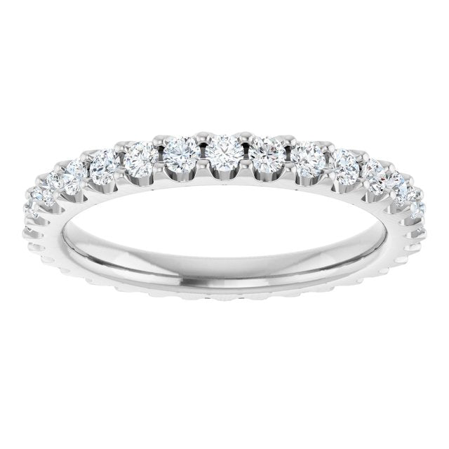 14K White Gold Round 2 Mm Vs, F+ Polished 9/10 Ctw Lab-Grown Diamond Eternity Band, Size 7