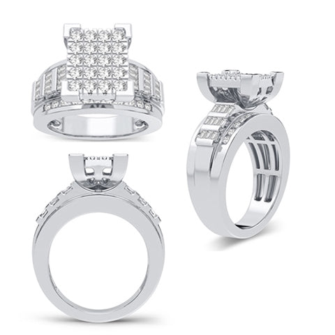 10K Yellow Or White Gold Baguette Diamond Cindrella Square Ring