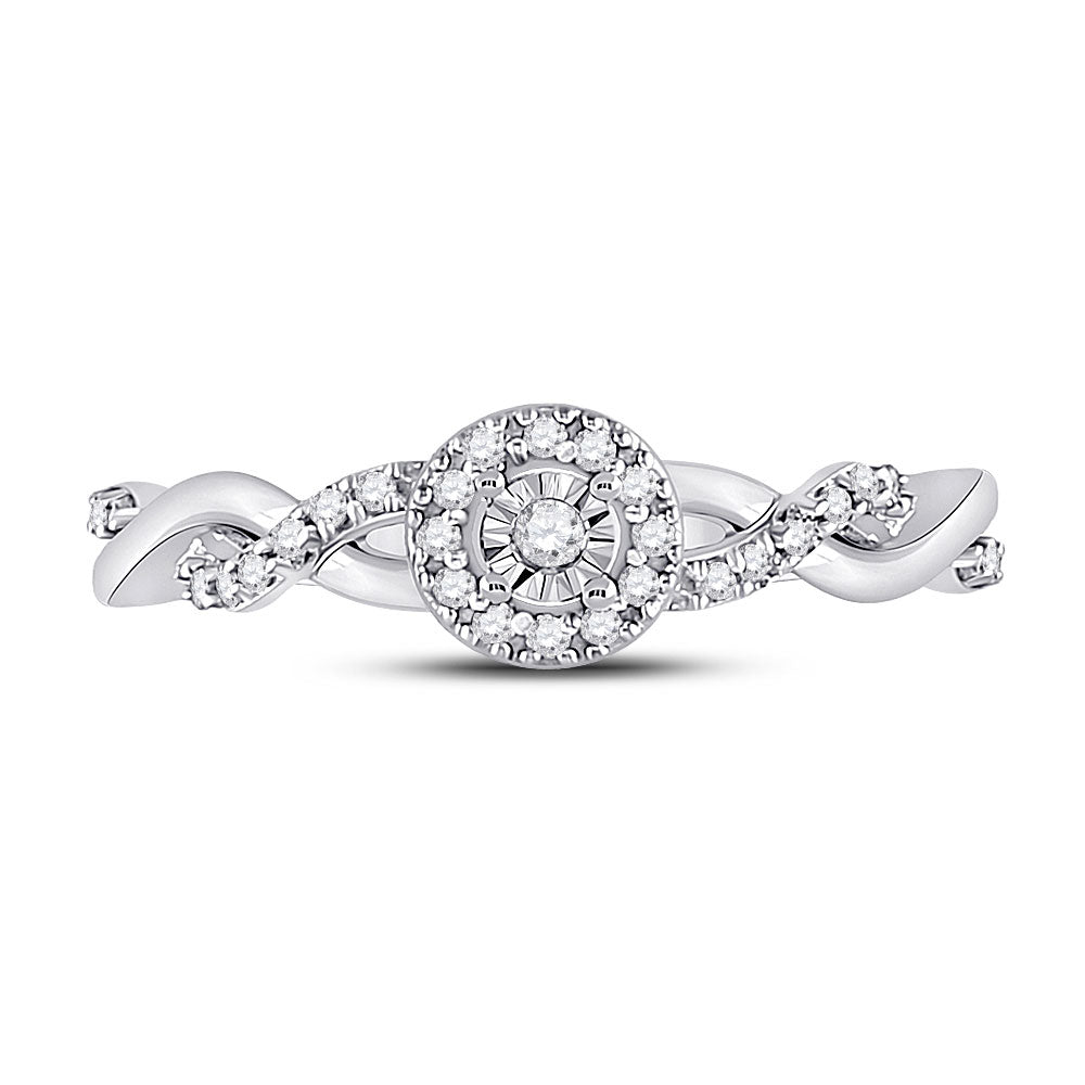10K White Gold Womens Round Diamond Solitaire Twist Woven Promise Ring 1/6 Cttw, Womens Size: 5-10