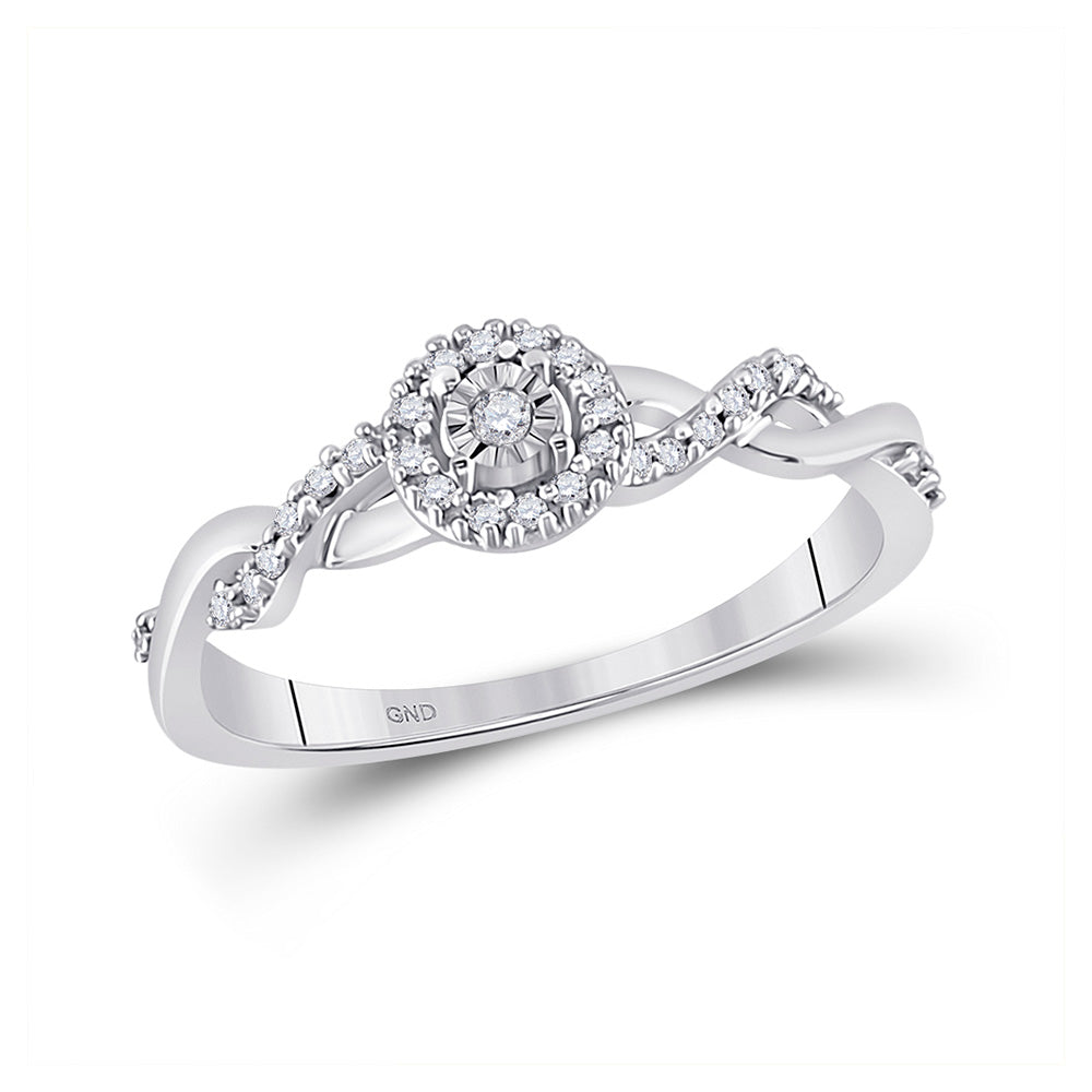 10K White Gold Womens Round Diamond Solitaire Twist Woven Promise Ring 1/6 Cttw, Womens Size: 5-10