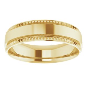14K Yellow Gold 6 Mm Polished Textured Edge Wedding Band Size 10