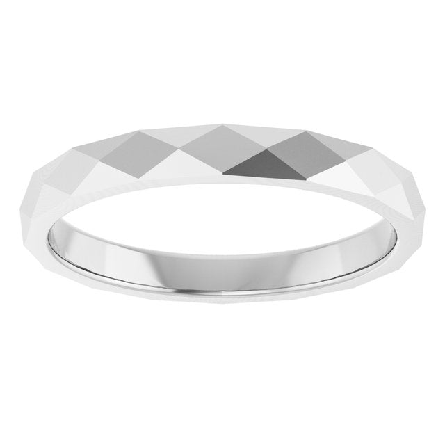 14K Yelow Or White Or Rose Gold Or Sterling Silver Polished Geometric Faceted Standard-Fit Flat Band