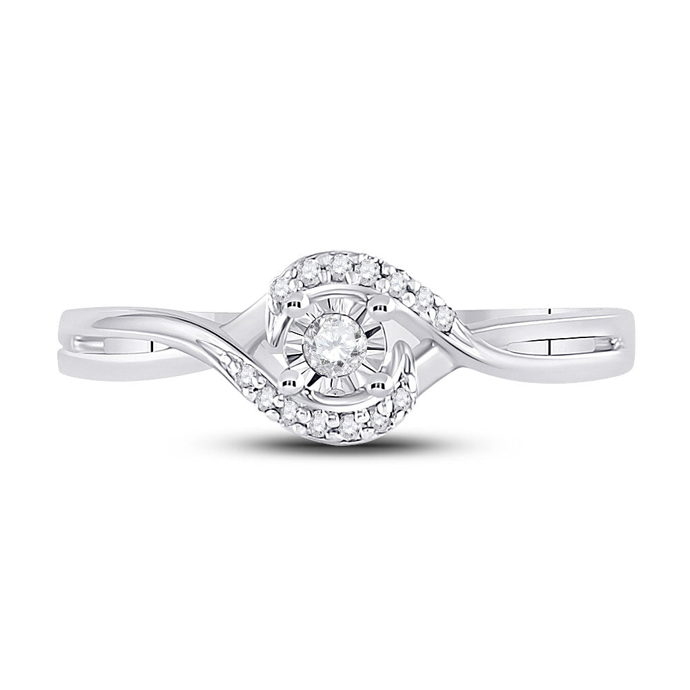 10K White Gold Womens Round Diamond Solitaire Promise Ring 1/10 Cttw, Womens Size: 5-10