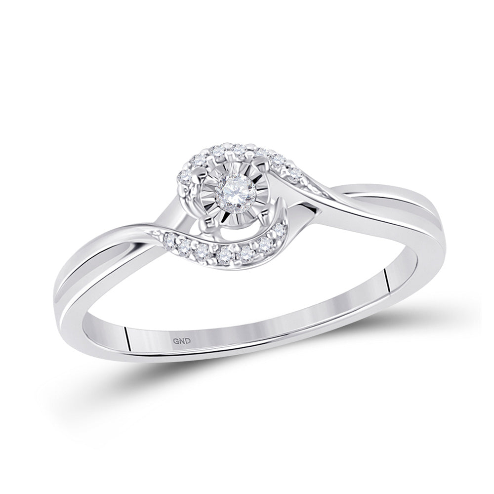 10K White Gold Womens Round Diamond Solitaire Promise Ring 1/10 Cttw, Womens Size: 5-10