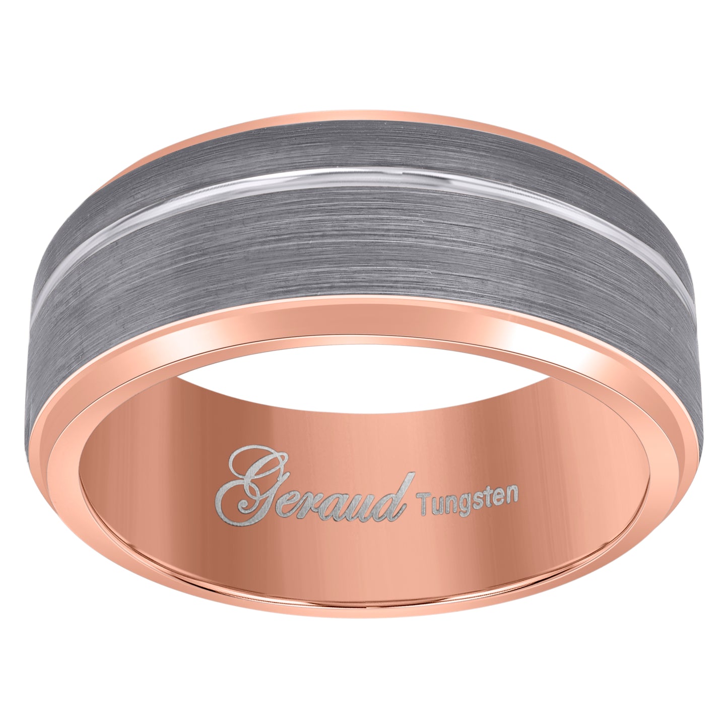 Tungsten Rose-Tone Mens Brushed 8 mm Comfort-fit Bridal Anniversary Engagement Wedding Band