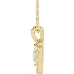 14K Yellow Gold Oval 5 X 3Mm G-H I1 Natural White Opal And 1/8 Ctw Natural Diamond Cabochon Necklace, Length: 18 In