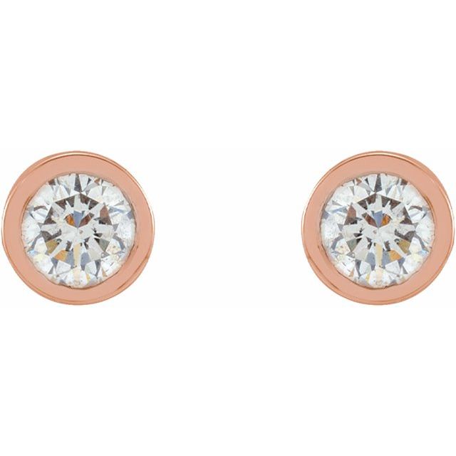 14K Yellow Or White Or Rose Gold Or Platinum Pair Friction Polished Natural Micro Bezel-Set Earrings