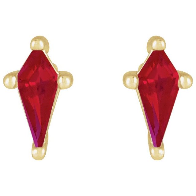 14K Yellow Or White Gold Shield Friction Back Polished Lab-Grown Gemstone Basket Earrings