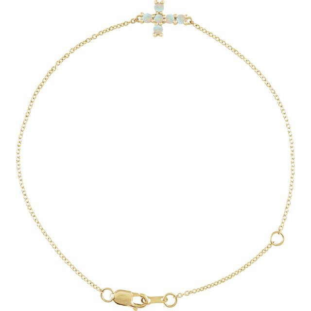 14K Yellow Gold Round 2 Mm 6 1/2-7 1/2 In Polished Natural Gemstone Sideways Cross Bracelet