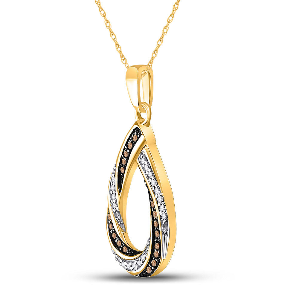 10K Yellow Gold Womens Round Brown Diamond Teardrop Stripe Pendant 1/4 Cttw, Length: 0.73 In, Width: 0.49 In