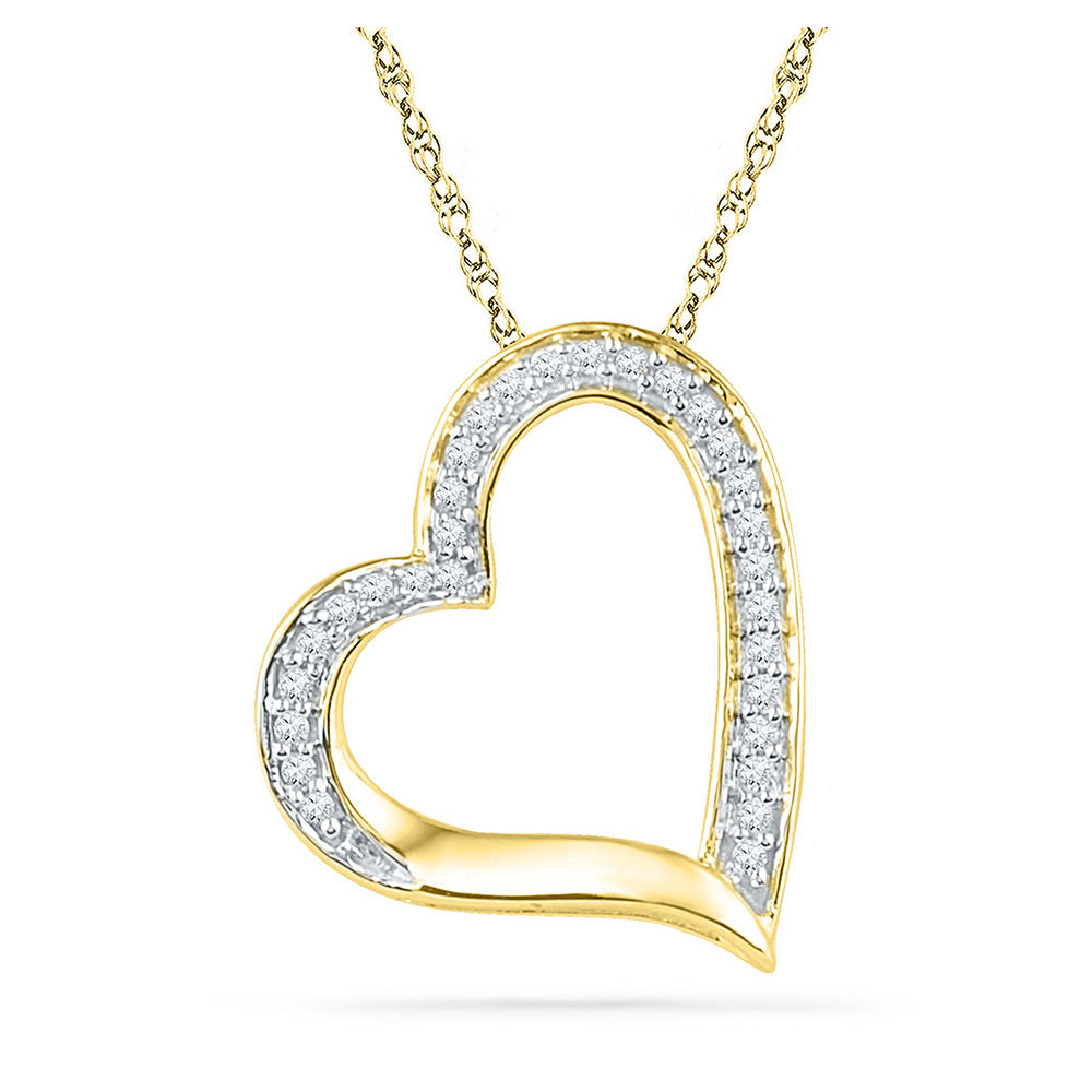 10K Yellow Gold Womens Round Diamond Heart Outline Pendant 1/8 Cttw, Width: 0.47 In